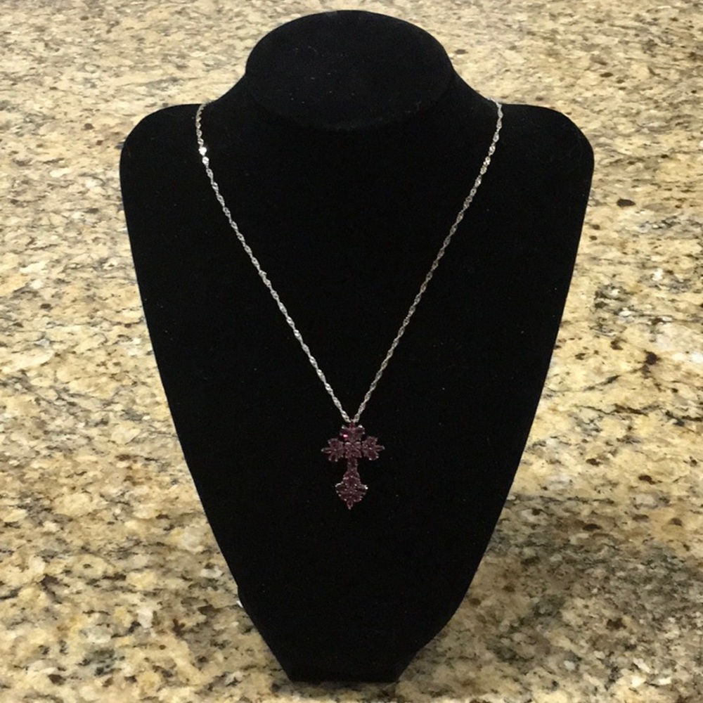 Magenta Rhodolite Rhodium Pendant with Sterling Silver Chain